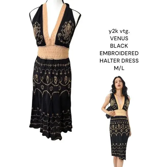 VENUS | Dresses | Y2k Vtg Venus Embroidered Halter Midi Dress Ml | Poshmark